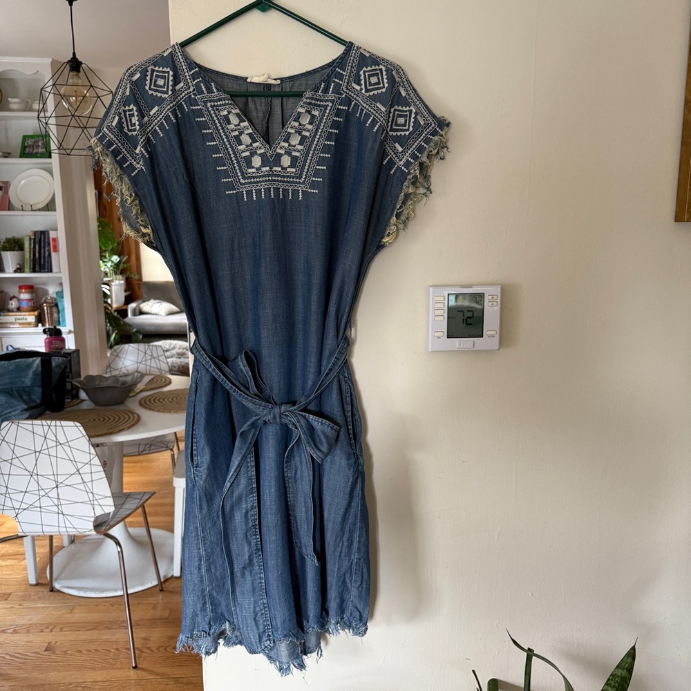 Easel Chambray Embroidered Dress